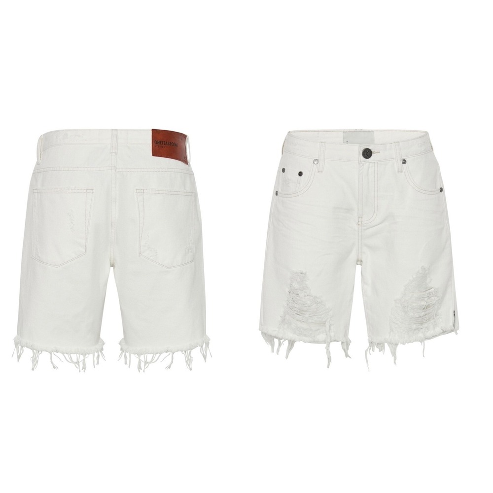 One Teaspoon Stevies Low Waist Long Length Boyfriend Denim Shorts WhiteBeauty 25